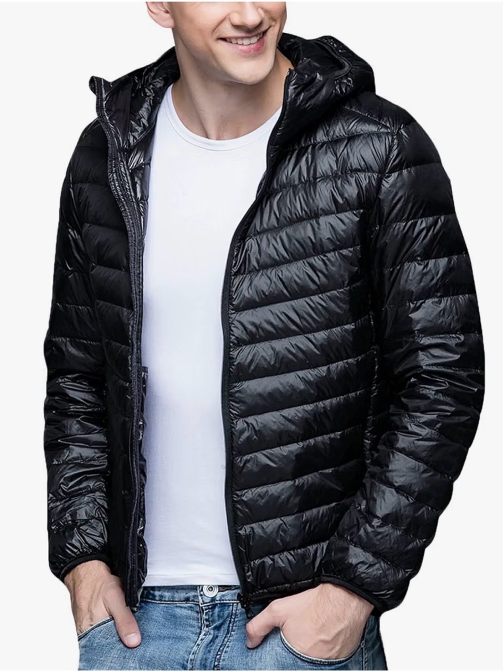 Men's Lightweight Hooded Puffer Jacket - Black